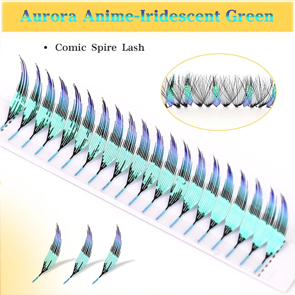 

RUJADE New Colored Shiny Comic Spire Eyelash Extension Manga False Eyelashes Premade Fans Feather Shape For Christmas Cosplay