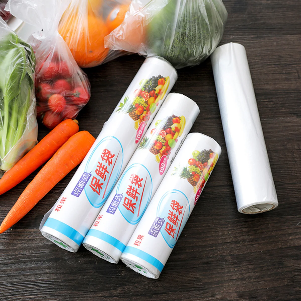 

100Pcs Food Fresh Bag Thick Disposable Pe Food Grade Bag Vegetable Fruit Storage Saver for Fridge Vacuum Sealer Roll