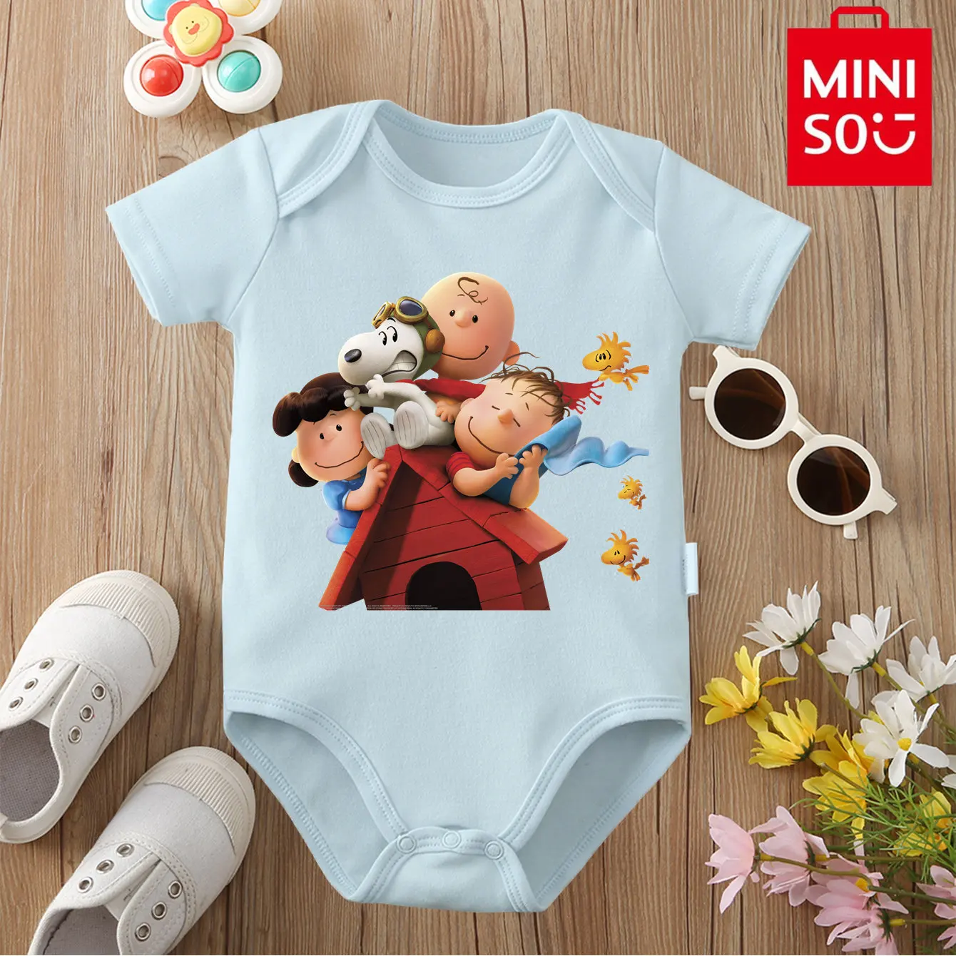 

MINISO Snoopy ＆ Cute Friends Pure Cotton Bodysuit Baby Soft Cute Cloths Gift for Baby Onesie Jumpsuit for 0 To 12 Months Newborn