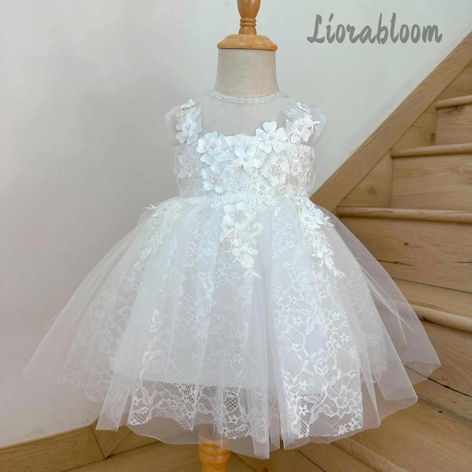 

Custom-Made Girls' Formal Dress White Lace Tulle Short Flower Girl Dress Women's Wedding Party Attire Dress свадебноеплатье
