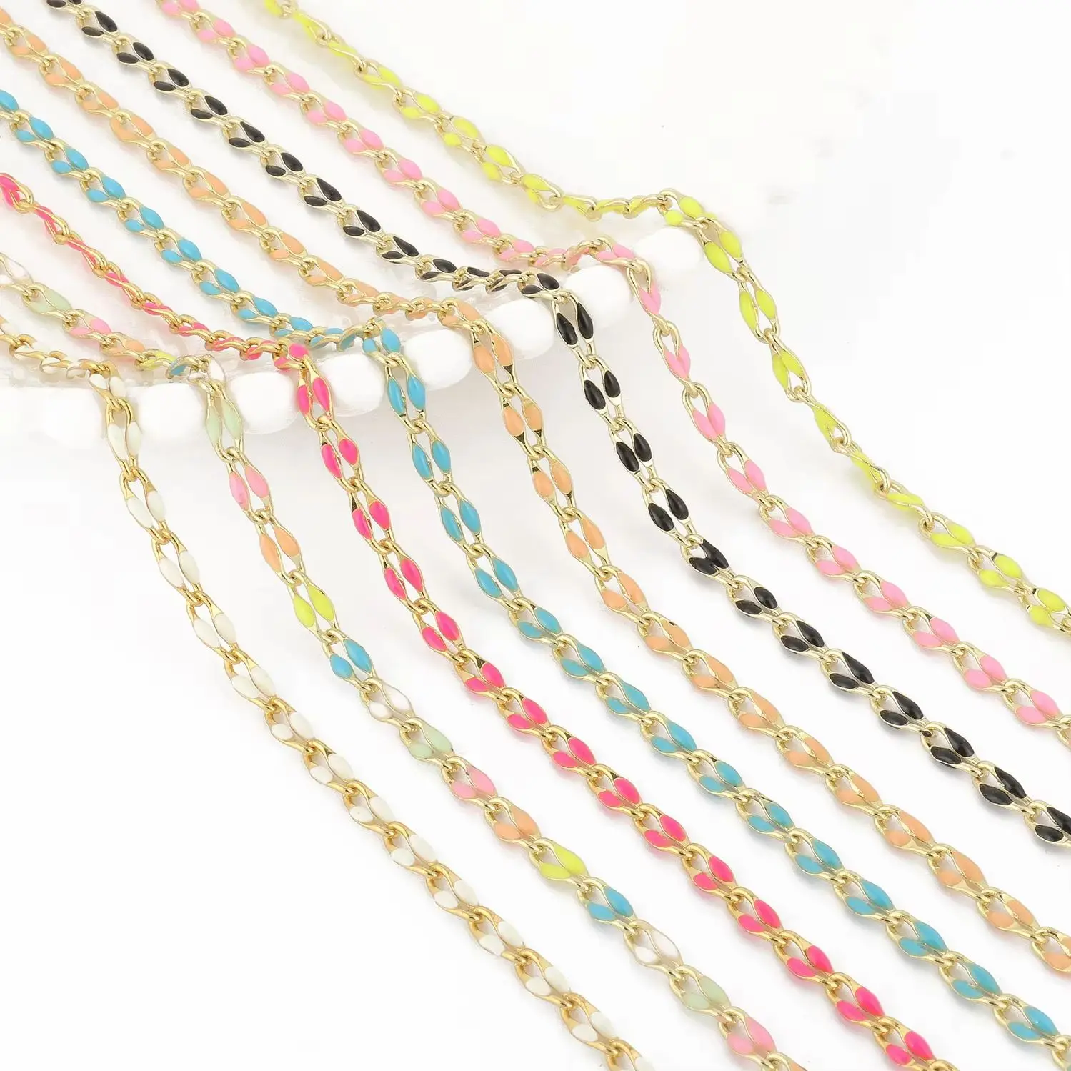 Stainless Steel Beads Chain Necklace For Woman Silver Gold Color Bohe Colorful Link Femme Beads Chains