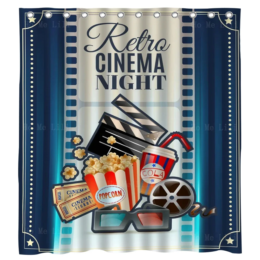 Retro Cinema Club Night Invitation Poster With Movie Theater Tickets 3d Glasses Shower Curtain By Ho Me Lili For Bath Decor