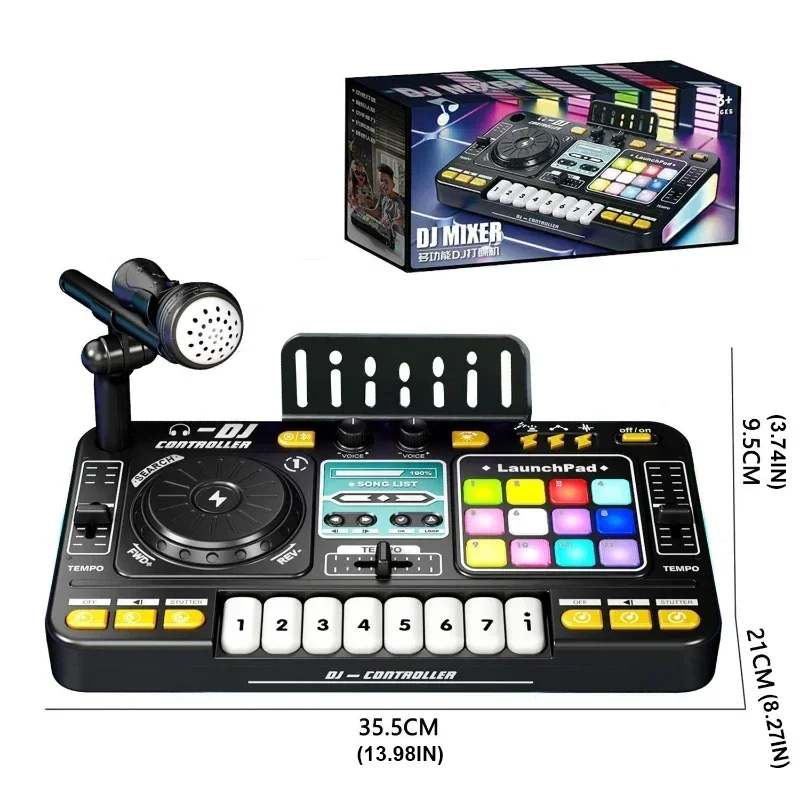 Mélangeur DJ avec Microphone, Simulation de chant Musical, plateau tournant à lumière LED, musique Junior, jouet éducatif pour enfants, cadeaux de noël