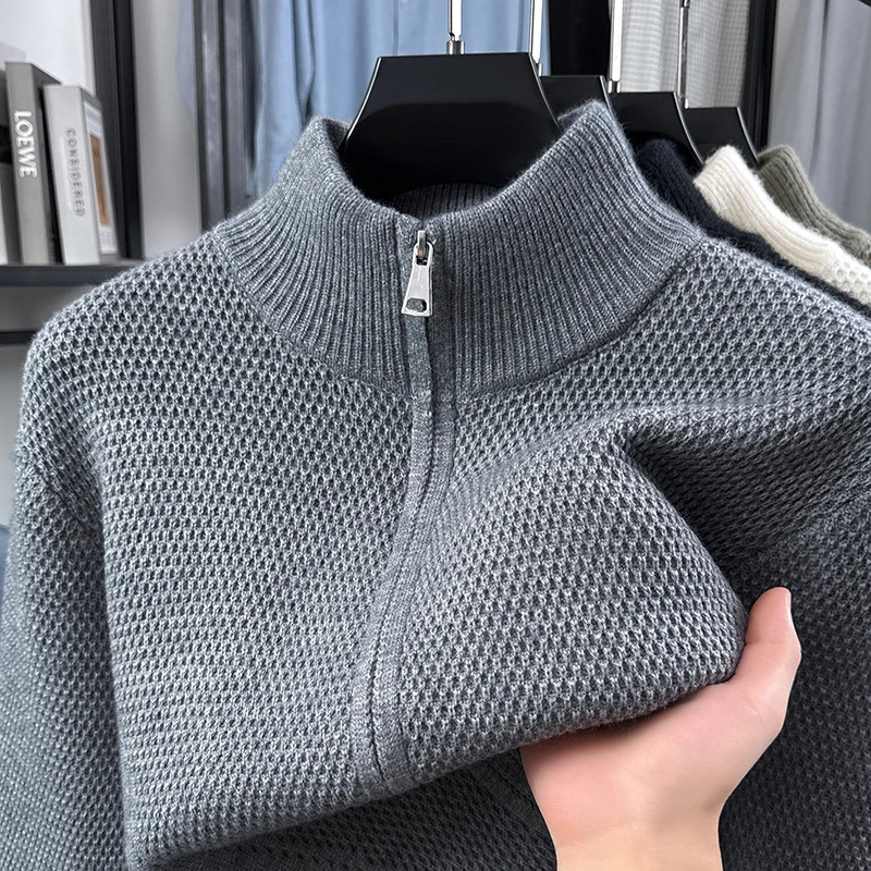 Hochwertige Herren-Strickjacke Hochwertige Marke Einfaches Reißverschluss-Design mit Stehkragen Herbst-Winter Neue Mode Lässiger Pullover-Mantel – Detail 10