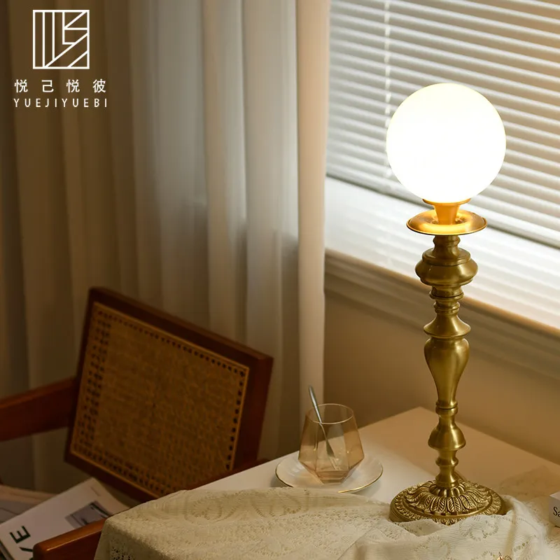French retro brass decoration living room candlestick lamp high sense medieval vintage bedroom bedside wax table lamp