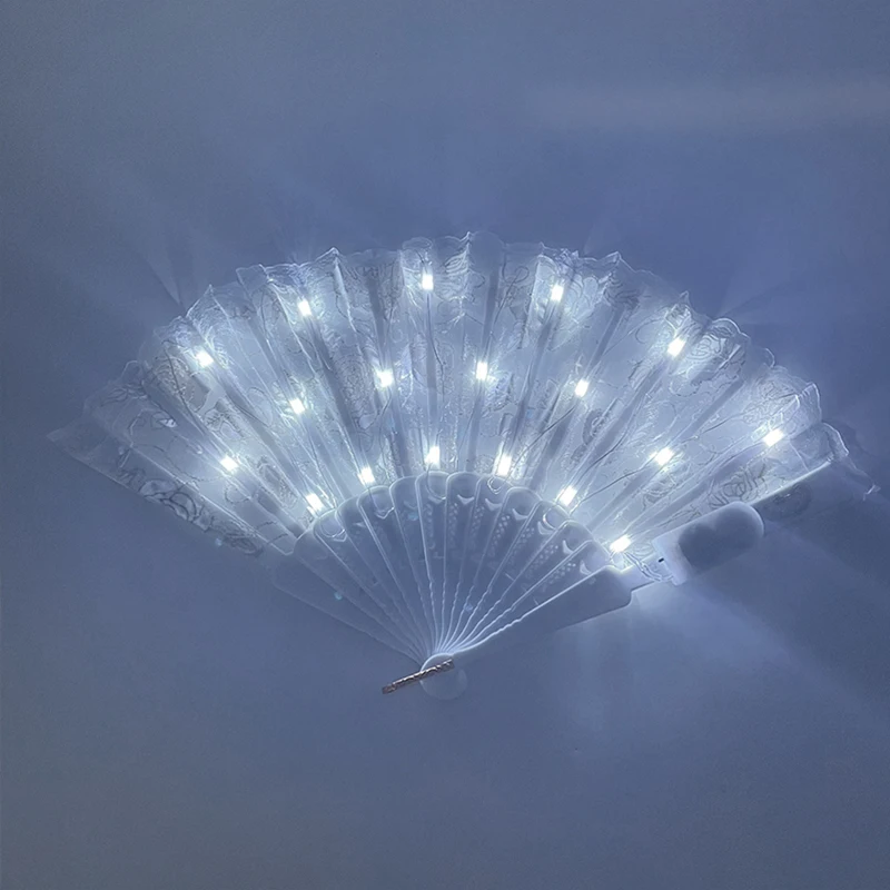 Leuchtende Spitze Rose Fan beleuchtet im Dunkeln Nacht Party Luminou LED Fan für Mädchen Damen Frauen tanzen Musik Leistung – Detail 4