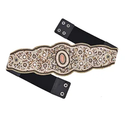 New Bohemian Style Belt Hand-made Rice Beads Waist Chain for Women Ethnic Style Clothing Accessories Elastic Belt