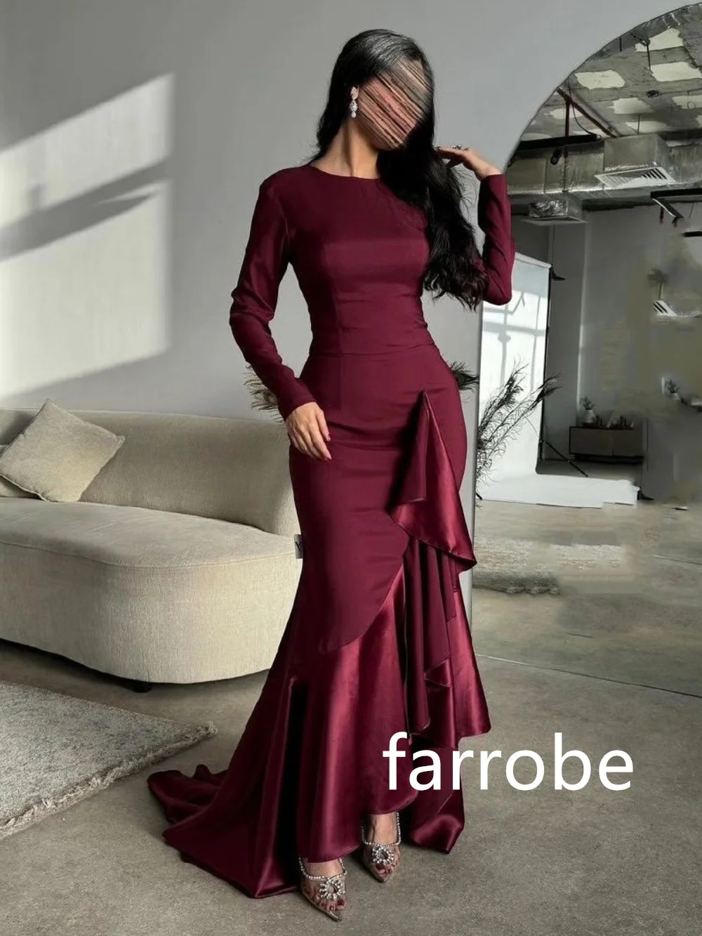 Customized Unisex Jersey Pleat Mermaid O-Neck Long Dresses Bespoke Occasion Dresses Chinese Style Formal Casual Simple Retro Fas