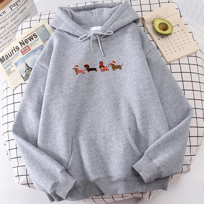 Christmas Dachshund Sweatshirt Dog Lover Hoodie Kawaii Christmas Shirt Dachshund Dog Men Women Long Sleeves Pullover Top Neutral