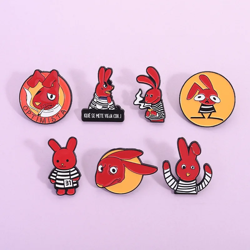 Cute Anime Series Red Rabbit Enamel Pins Creative Cartoon Animal Metal Accessory Badge Men's women's clothing and accessories