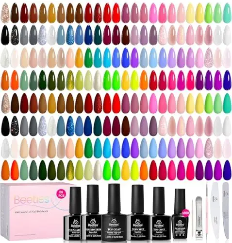 

110 PCS Gel Nail Polish Set, 100 Colors for All Seasons with Base Top Coat, DIY Manicure at Home