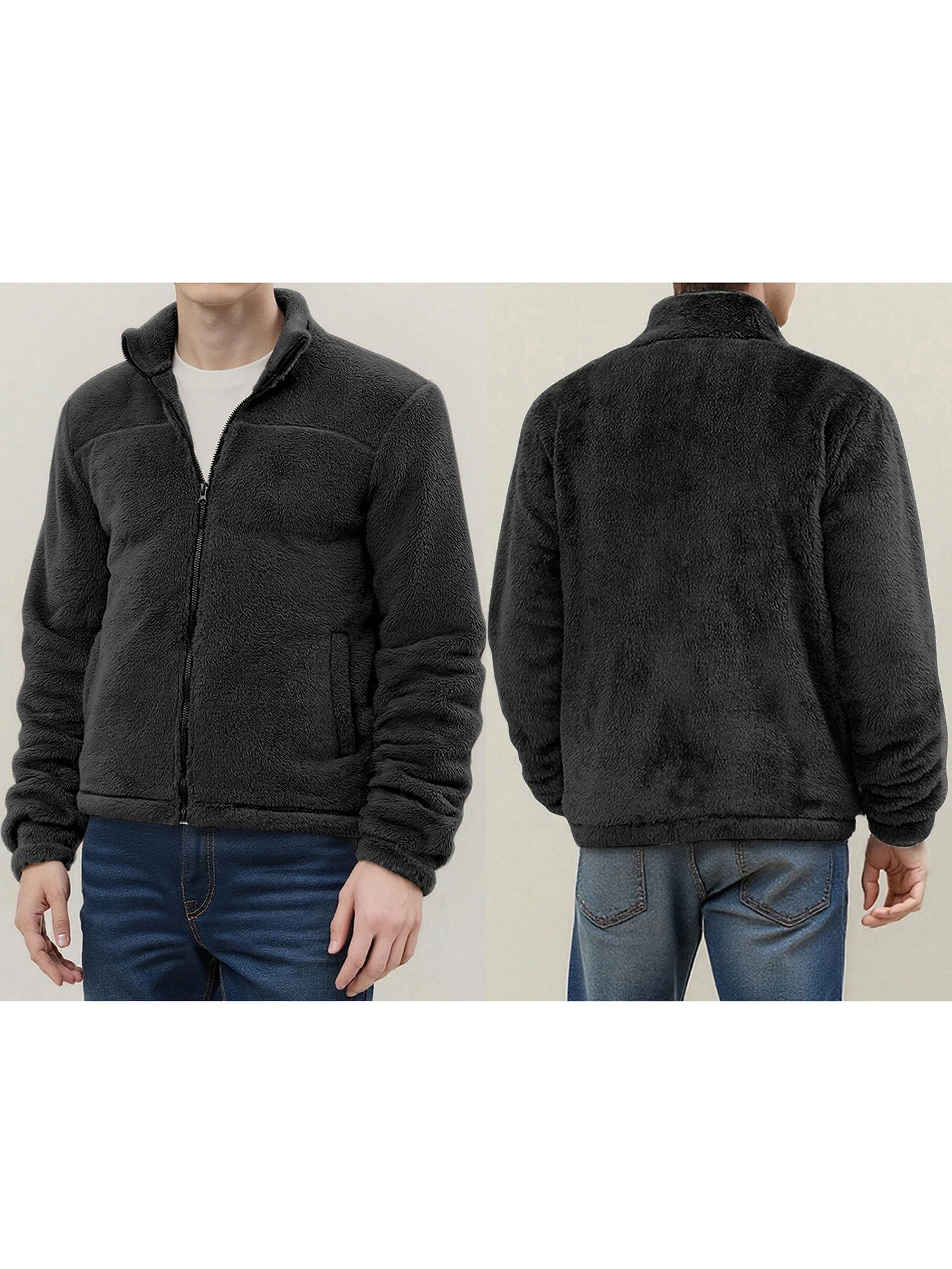 معطف شتوي للرجال أنيق بأكمام طويلة وياقة واقفة وسحاب للإغلاق وسترة من الصوف مع بطانة دافئة للطقس البارد #5