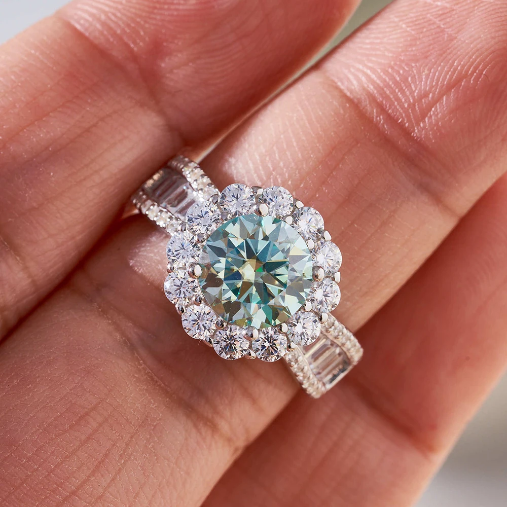 JoyceJelly 2ct Royal Blue Moissanite Ring for Cham Lady Round 8H8A Cut VVS1 Moissanite Diamond Dating Wedding Party Jewerly Gift