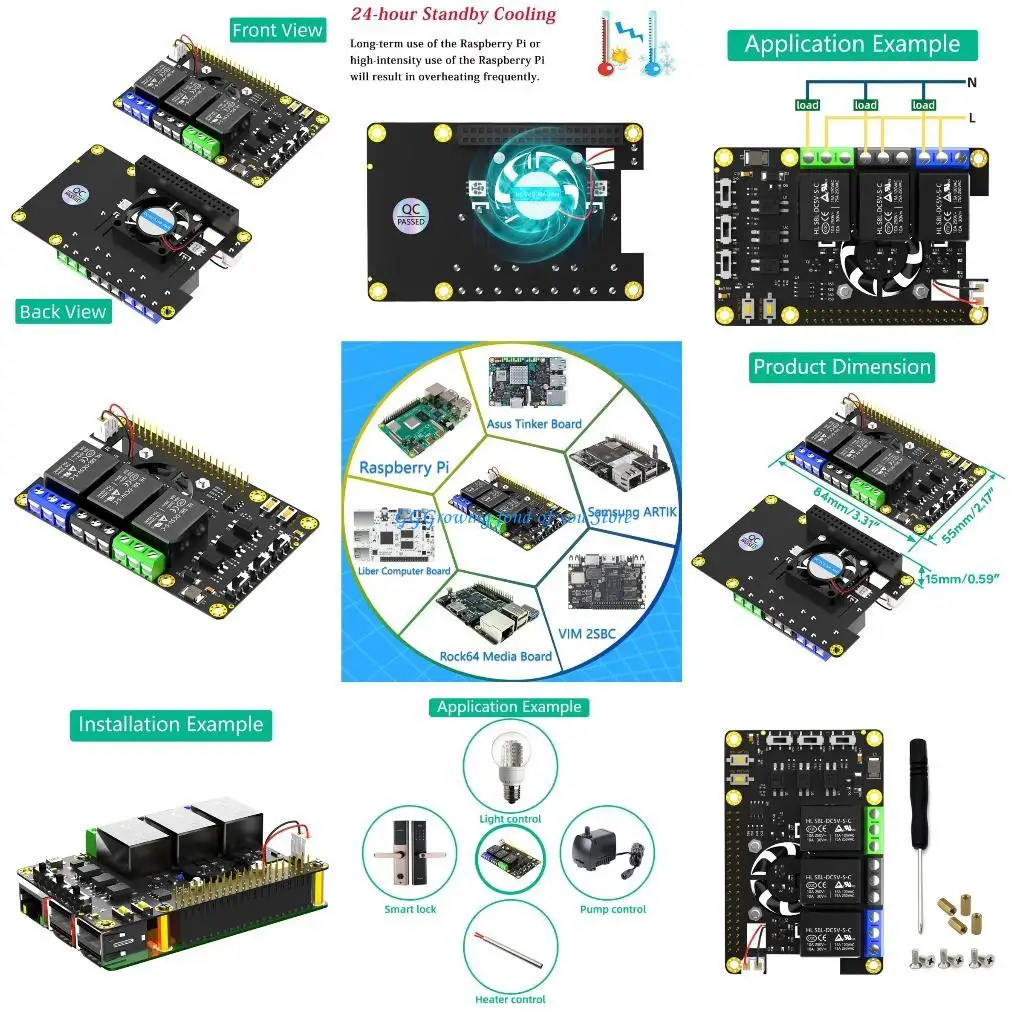 

H9EB Relays Expansion Board Module Power Control Board With Double Fan LEDs for RaspberryPi A+ 3A+ 2B 3B 3B+ 4B
