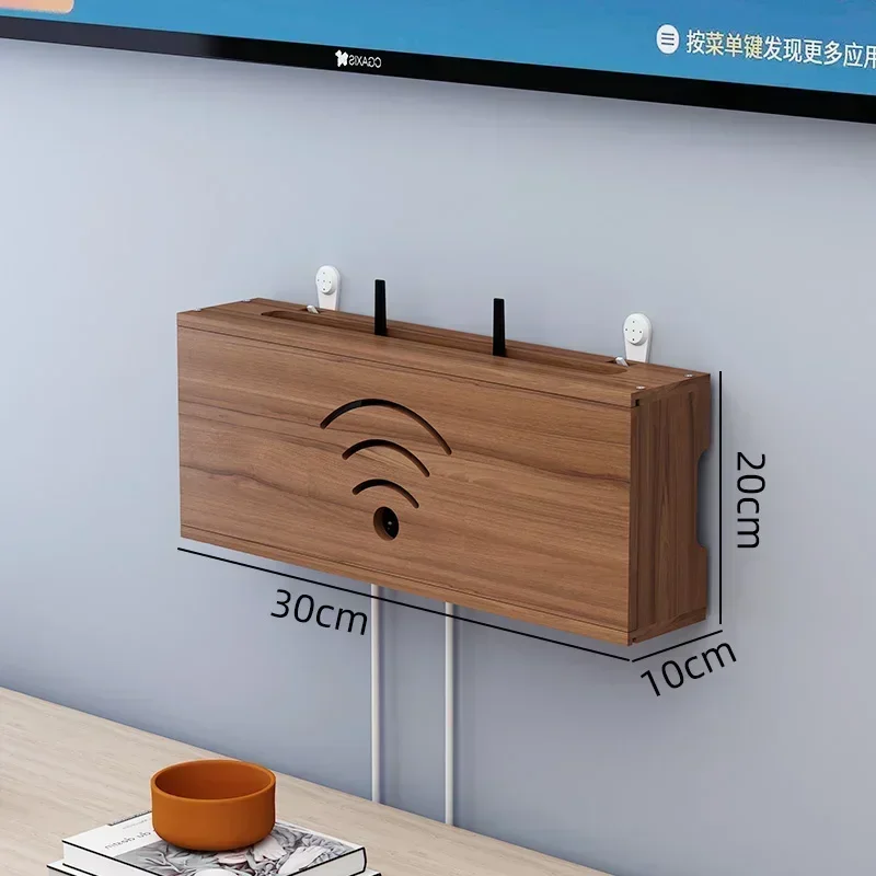 Router Storage System Wood Wall-mounted Wifi Set-top Storage Box  TV Cable Socket Plug-in Row Punch-free Organization Rack