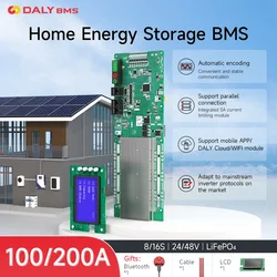 Daly Smart Lifepo4 BMS 8S 12S 15S 16S 24V 36V 48V 100A 200A LCD Inverter communicate For Home Energy Storage