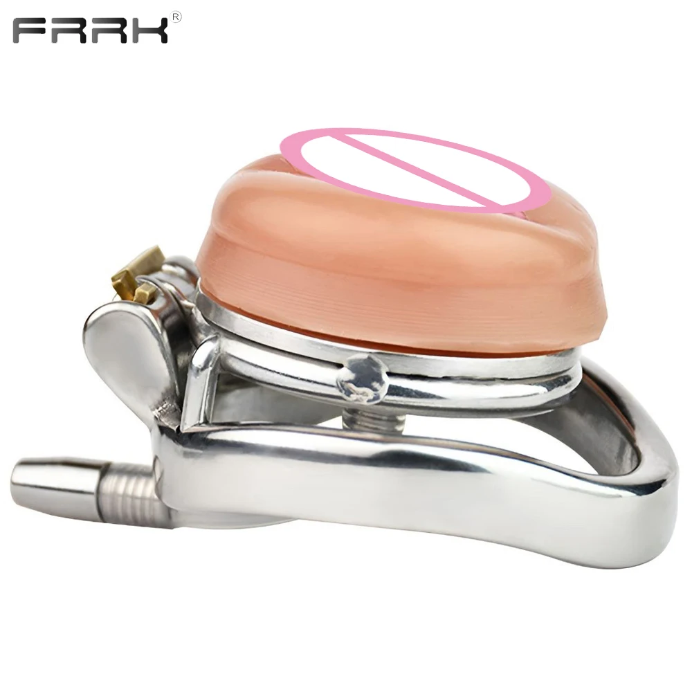 FRRK Stainless Steel Chastity Cage with Detachable Silicone Pussy Urethral Plug Penis Lock Cock Rings Adults Sex Toys Shop 정조대