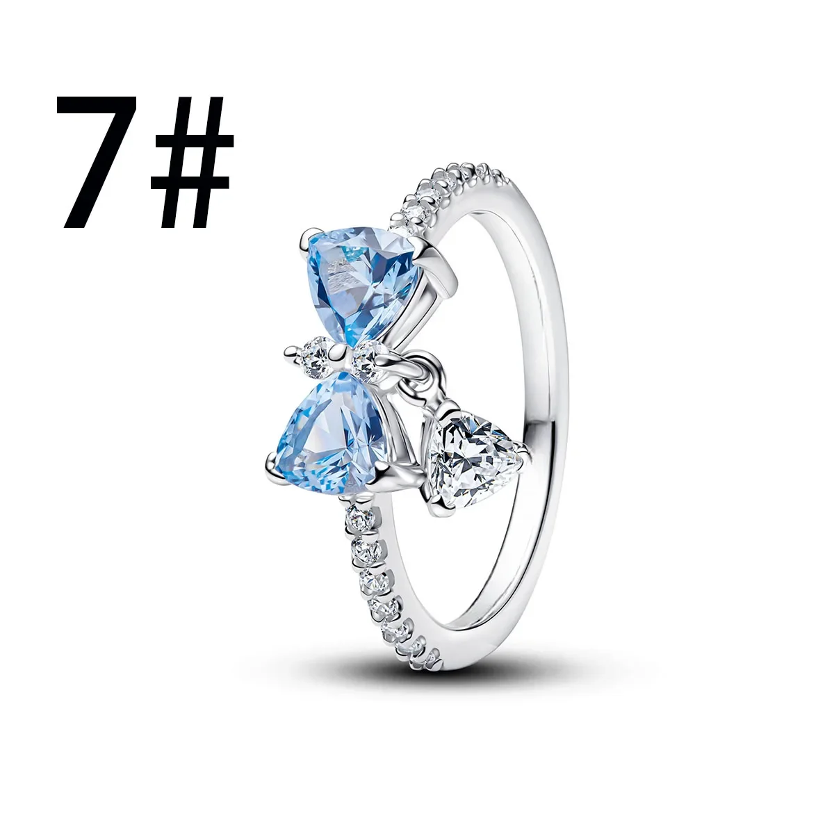 Women's 925 Sterling Silver Blue Bow Charm Pendant Bead Set