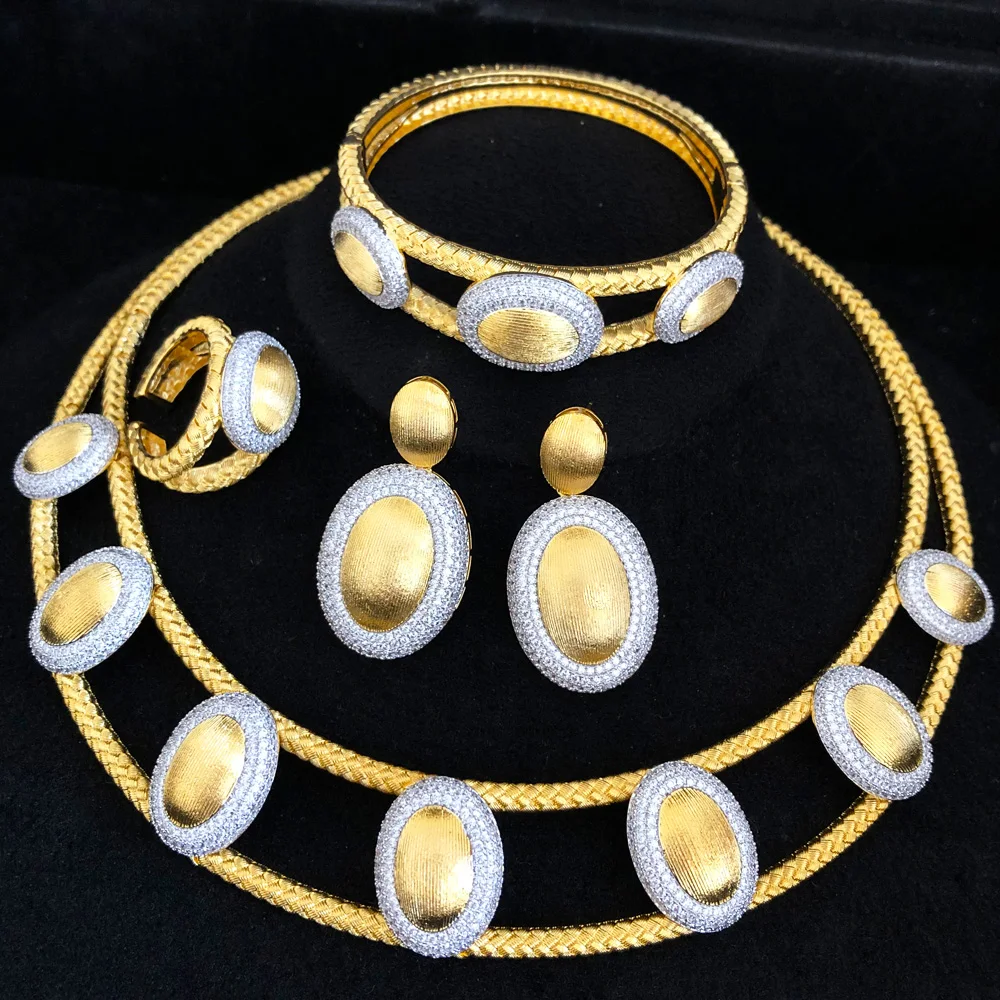 GODKI Nigeria 18k Gold Plated Italian Brazil Gold Designer Wedding Jewellery Set Fashion Libya Necklace Jewelry Sets