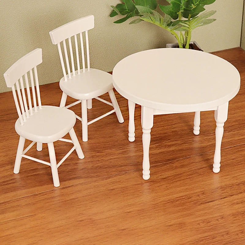 1 Set 1:12 Mini House Miniature Furniture Wooden Dining Table and Chair Mini House Kitchen Decor Ornament