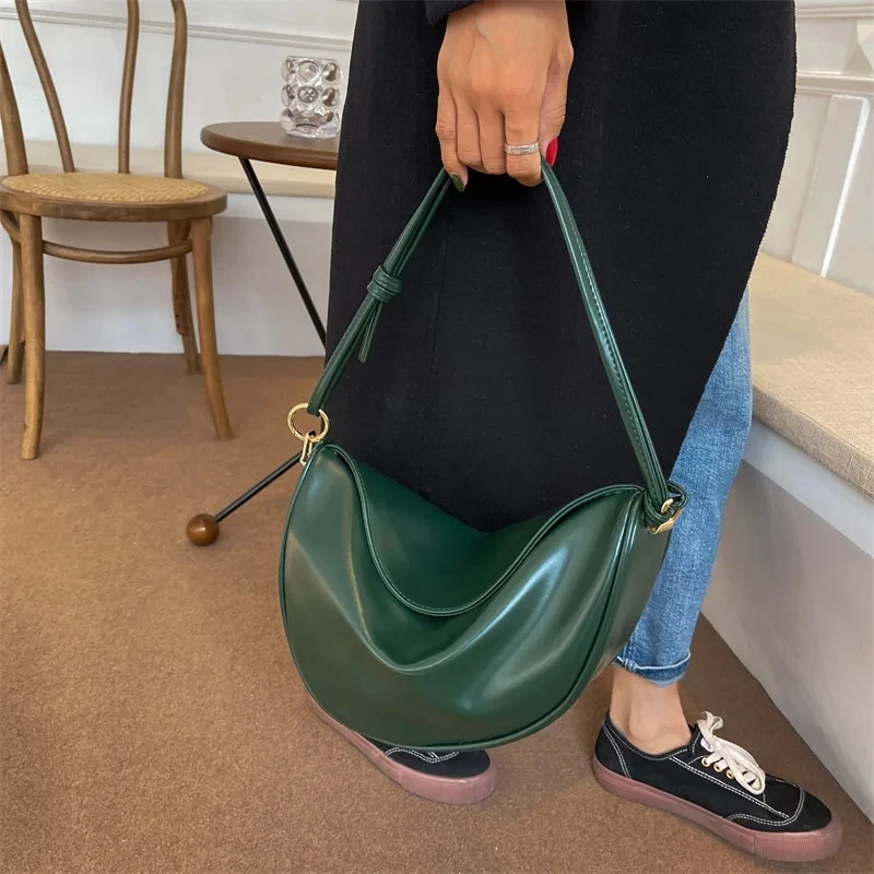 Saddle Crossbody Bags for Women Large Capacity Luxury Handbag Solid Leather Shoulder Bags Female Casual Travel Hobos Bag Sac New