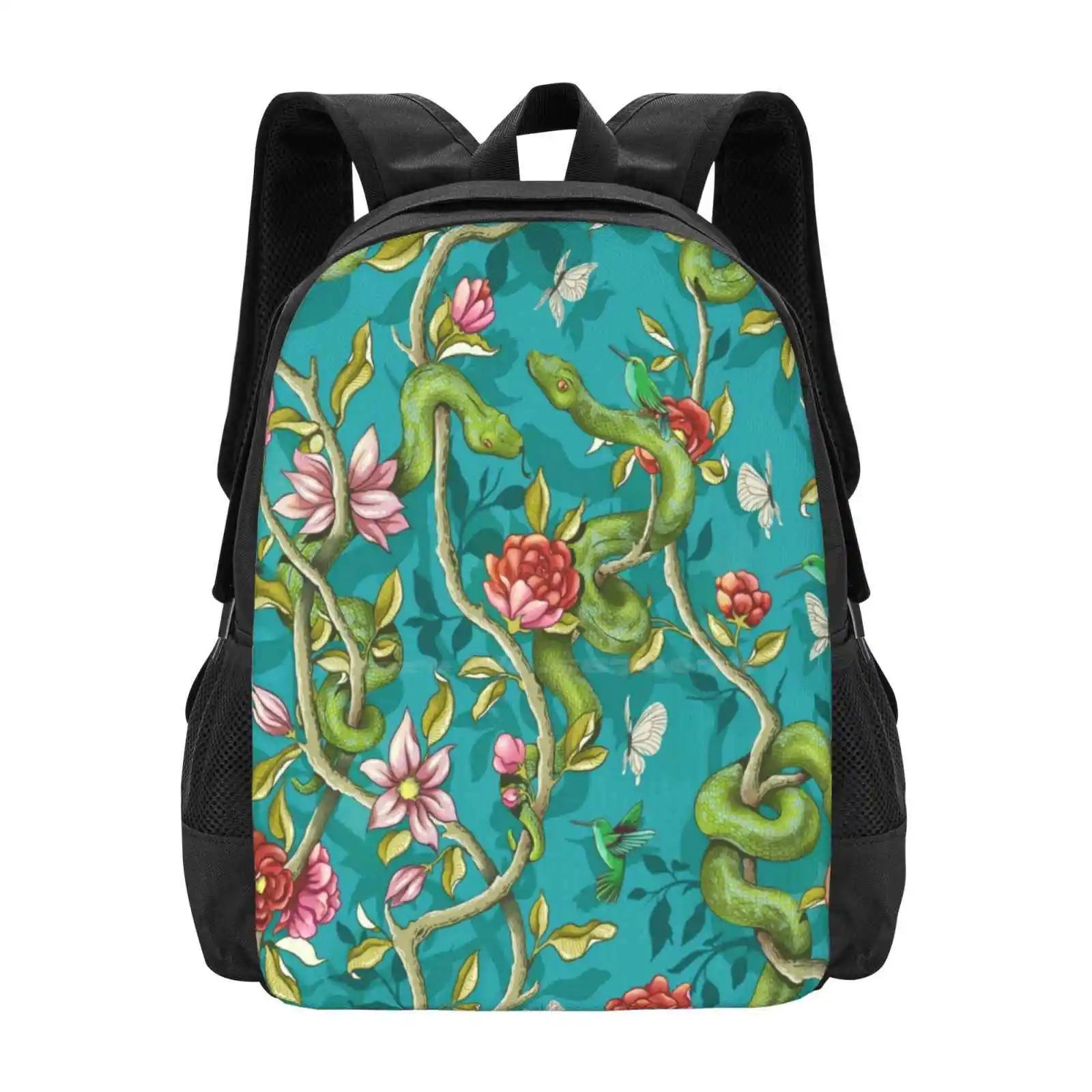 Canção da manhã-Mochila masculina e feminina, balança de cobra para adolescentes, turquesa verde, jardim floral floral, mochila para meninas