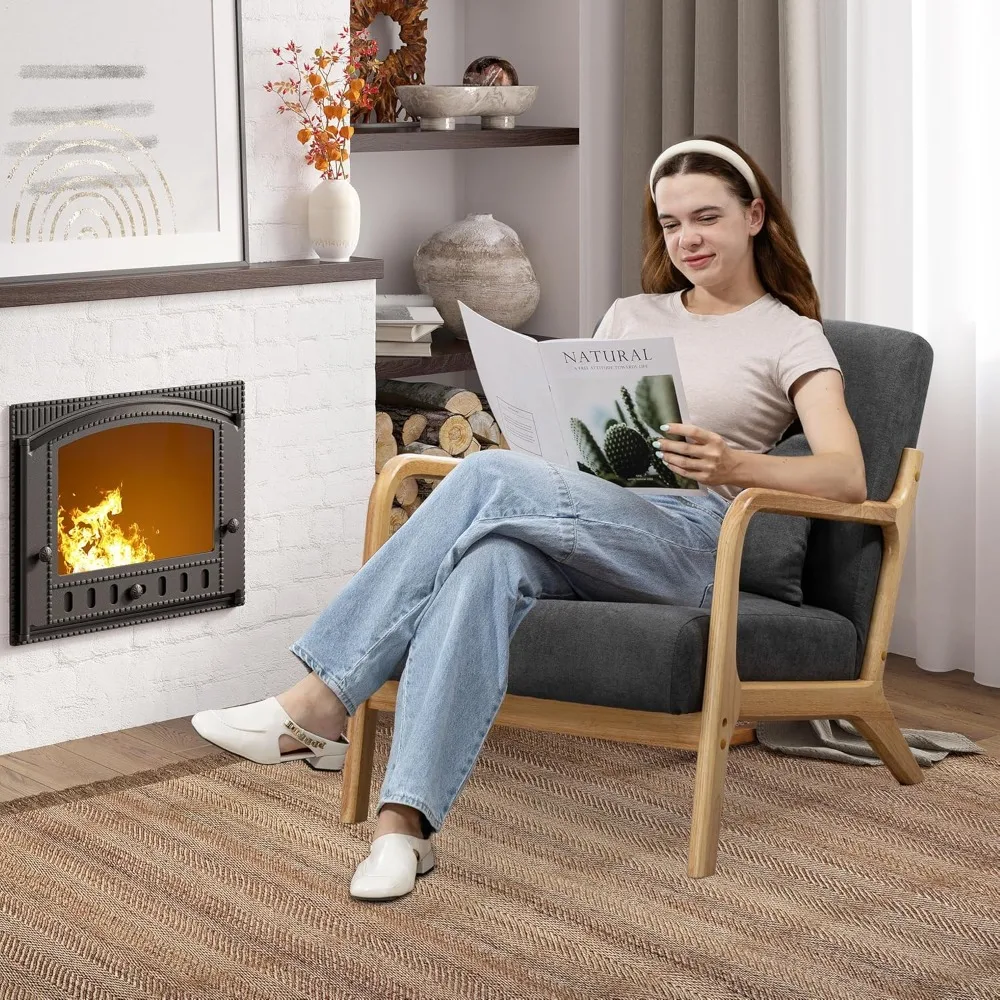 كرسي مميز، كرسي بذراعين منجد من قماش الكتان القطني مع إطار من الخشب الصلب لغرفة المعيشة وغرفة النوم والقراءة Noo