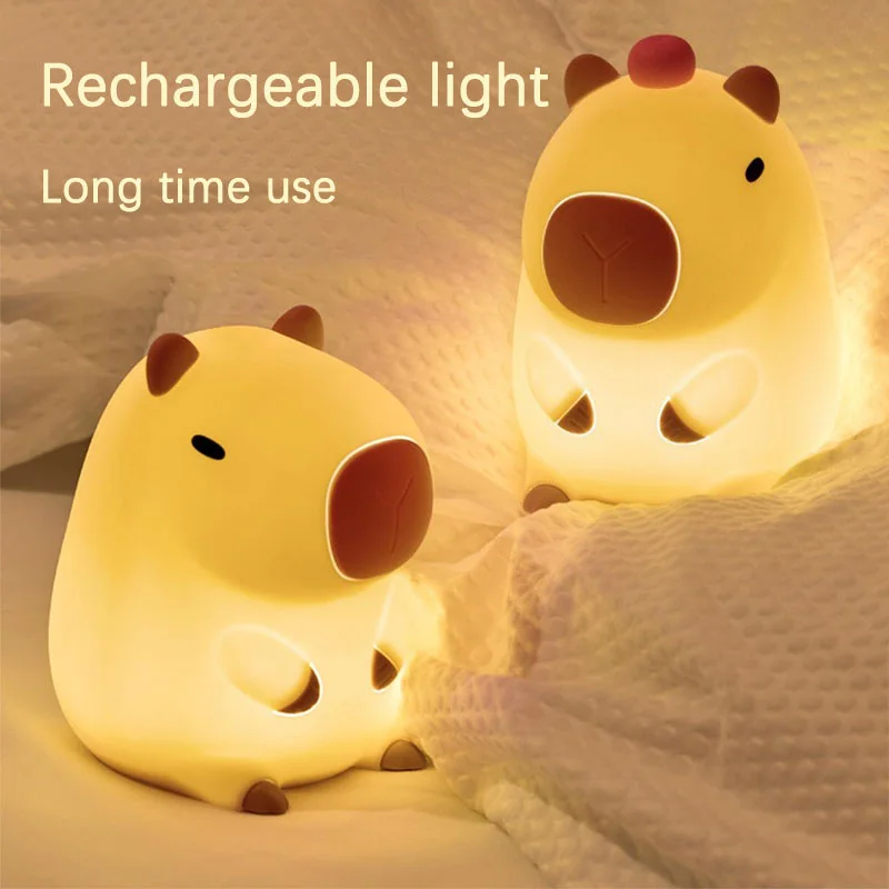 1PCS Capybara Night Light, Novelty Cartoon Capybara Shape Lamp Soft Silicone With Rchargeable And Touch Control