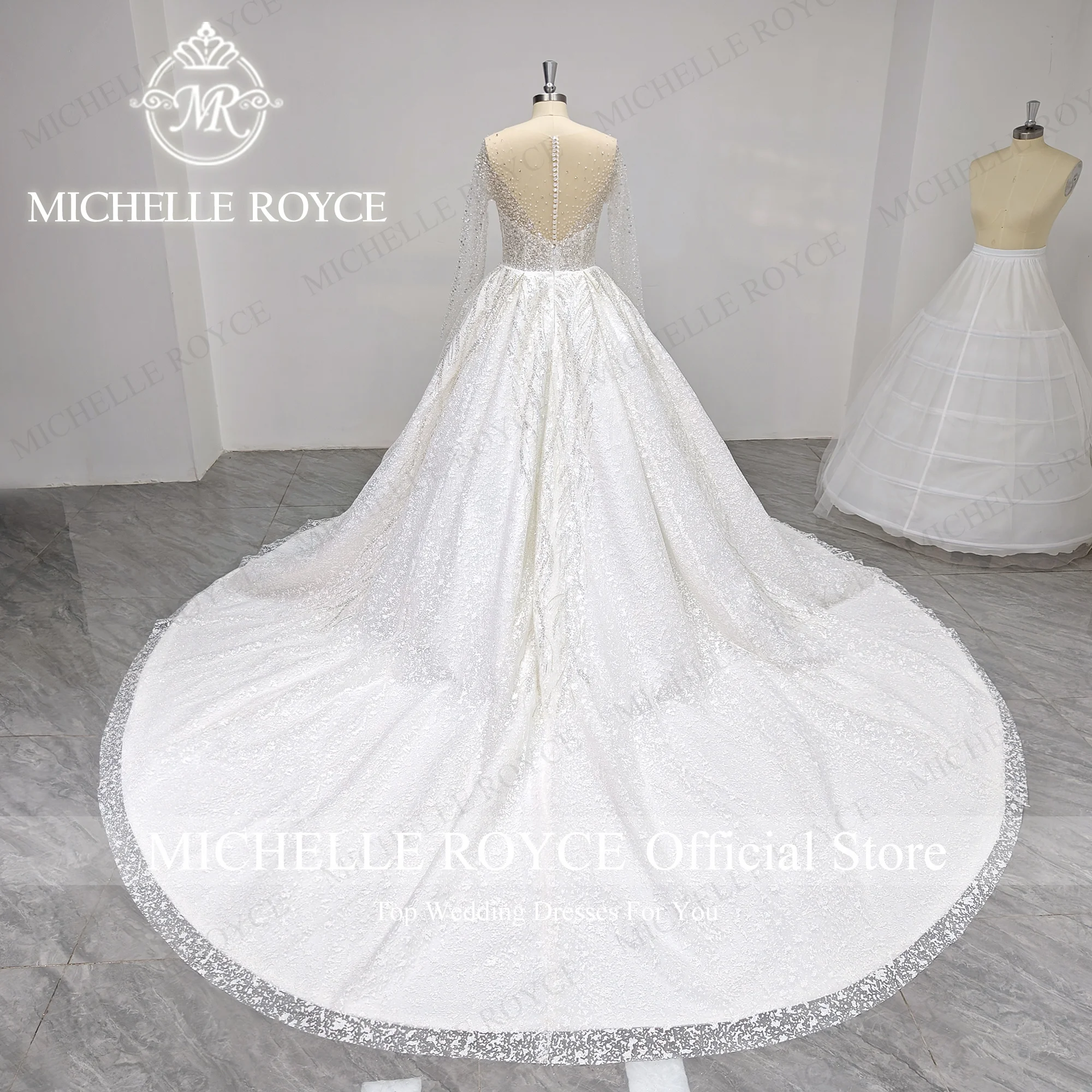 Michelle Royce Luxury Wedding Dress Real photos 2023 Shining Beading Beading Backless Lace Royal Wedding Gown Vestidos De Novia