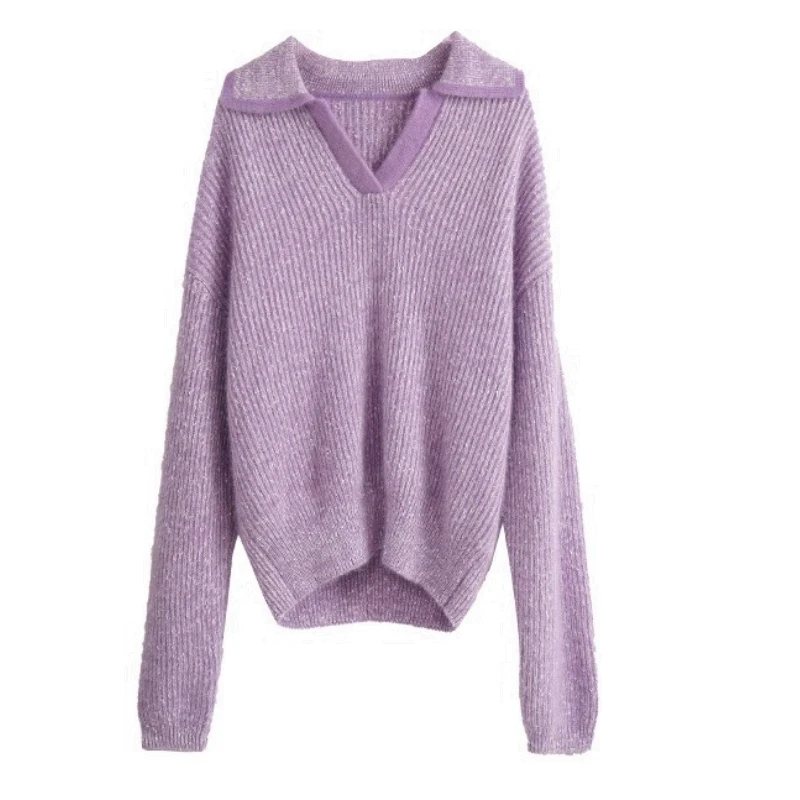 OLrain V-neck Knitted Sweater Women's Autumn 2025 New Contrasting Color Thin Pullover French Casual Loose Fit Tops O23DM69806