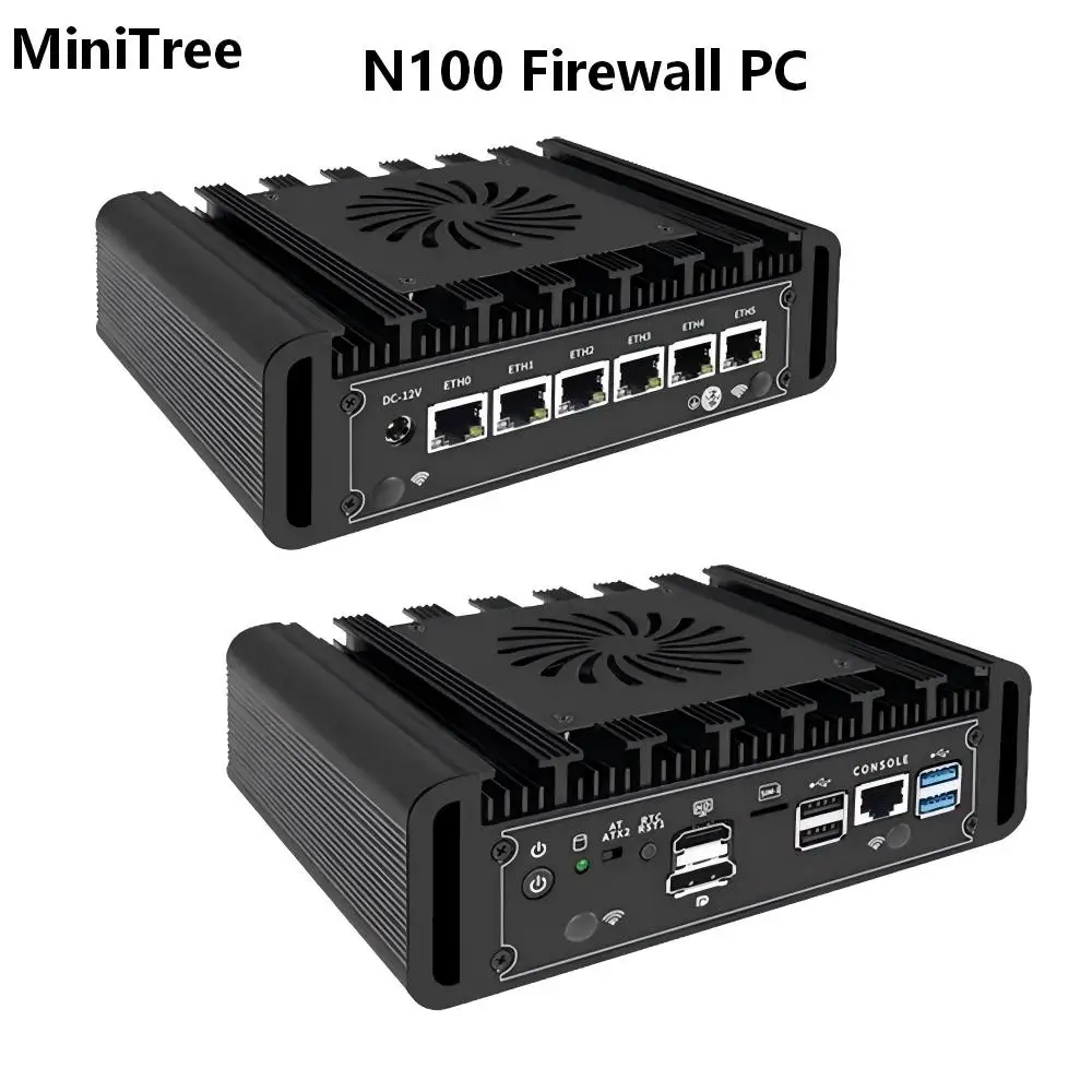 

6-Network IOT Industrial Mini Computer Intel N100 8GB RAM 256G SSD Win11 Office Work Data Center Desktop Firewall PC 4G Mounted