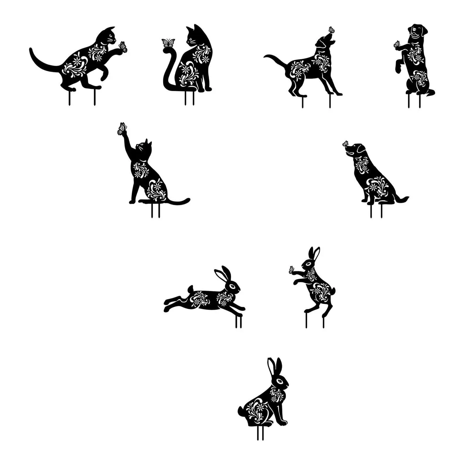 

3x Animal Shape Garden Stakes Silhouette Statues Easy Installation Garden