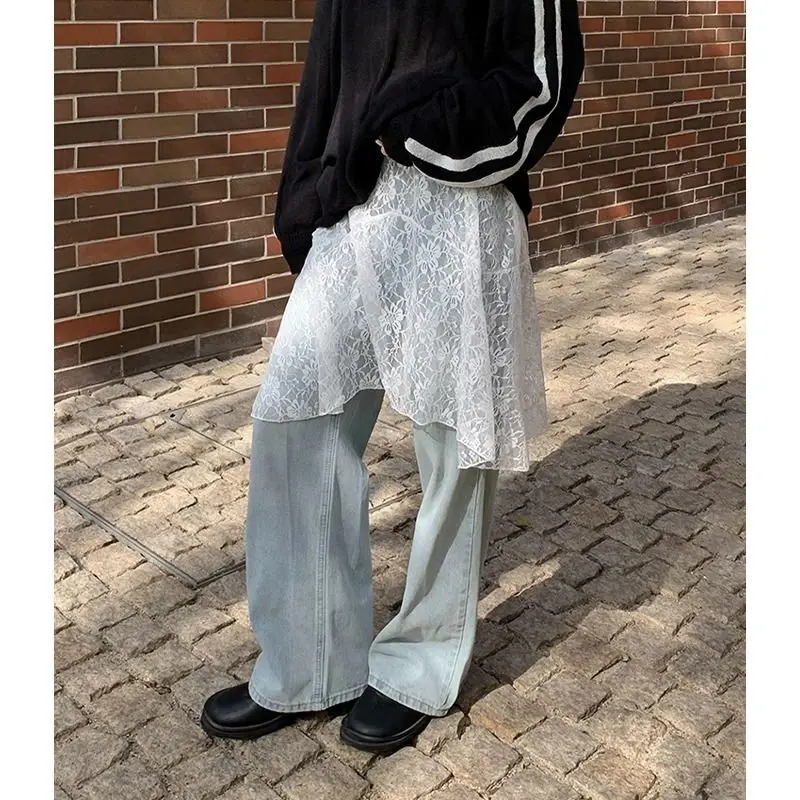 

Korean Fashion Lace Embroidery Skirt for Women 2025 Summer New White Loose Skirts Y2k E-Girl Mid-length A-line Faldas Mujer