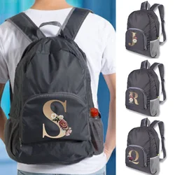 Nisex leve ao ar livre mochila portátil dobrável acampamento ao ar livre caminhadas viagem daypack feminino ouro carta padrão sacos esportivos