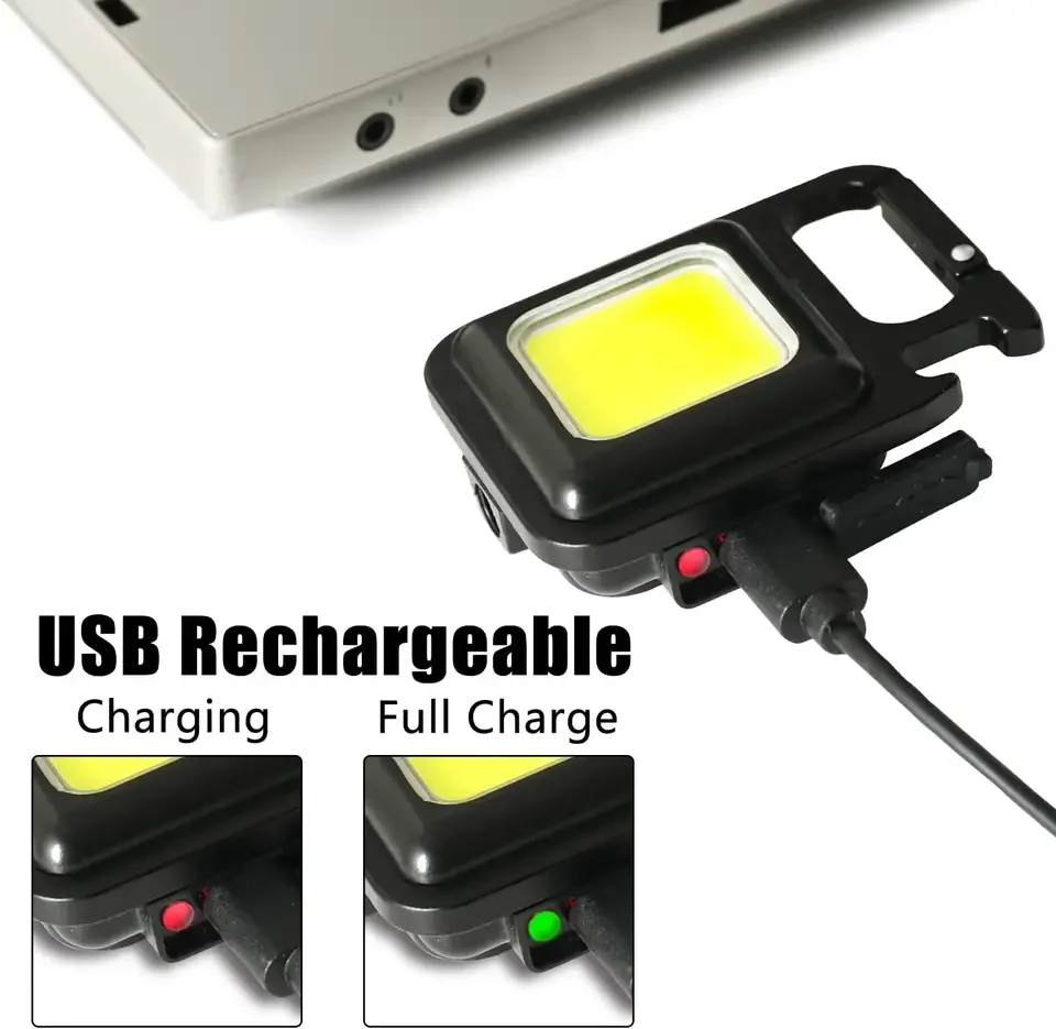 Imagem -05 - Usb Recarregável Chaveiro Luz Mini Brilhante Lanterna Cob Luz de Inspeção Abridor de Garrafa ao ar Livre Luz de Trabalho de Emergência