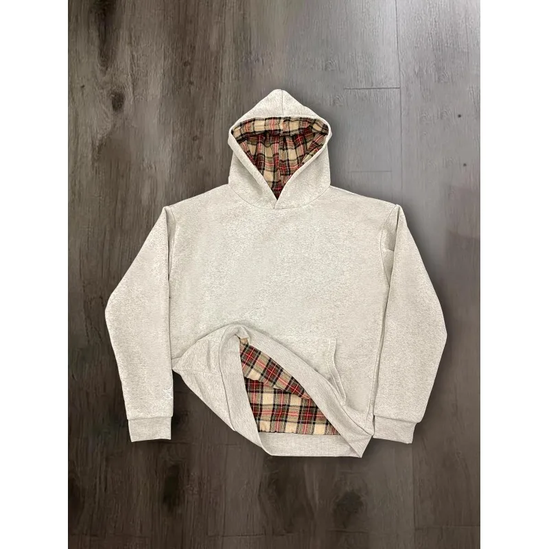 European and American autumn/winter hip-hop plaid print loose men's and women's hoodie Y2K hoodie