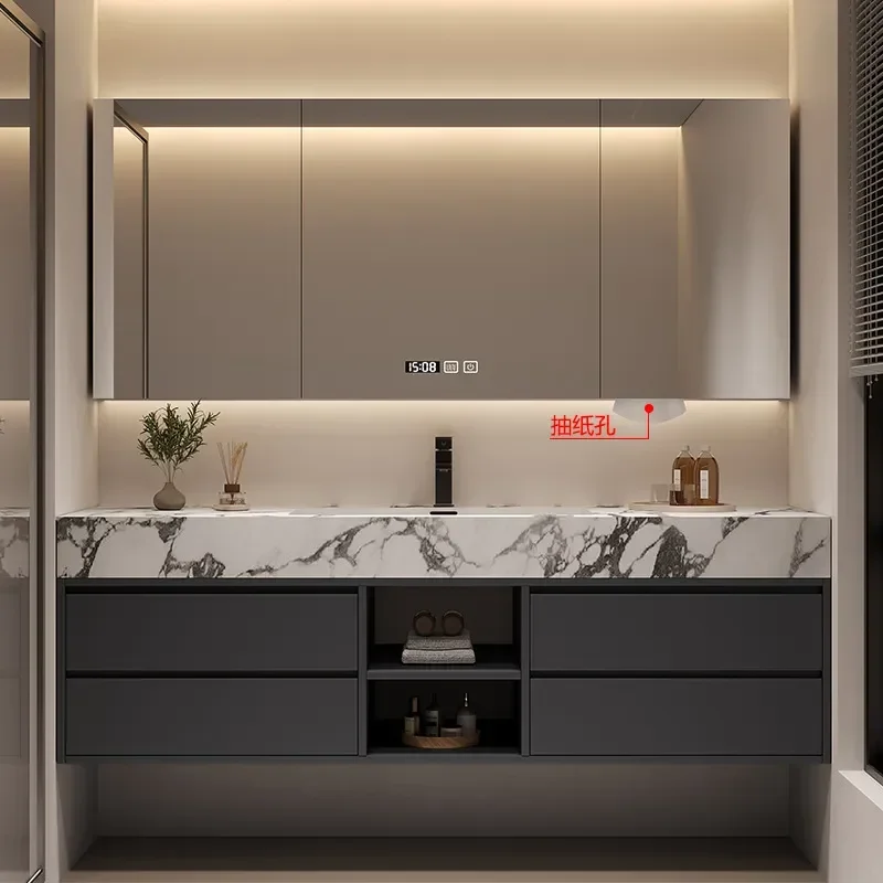 Light Luxury Simple Rock Slab Washstand Seamless Ceramic Integrated Basin Bathroom Cabinet Hand Washbasin Cabinet Combination