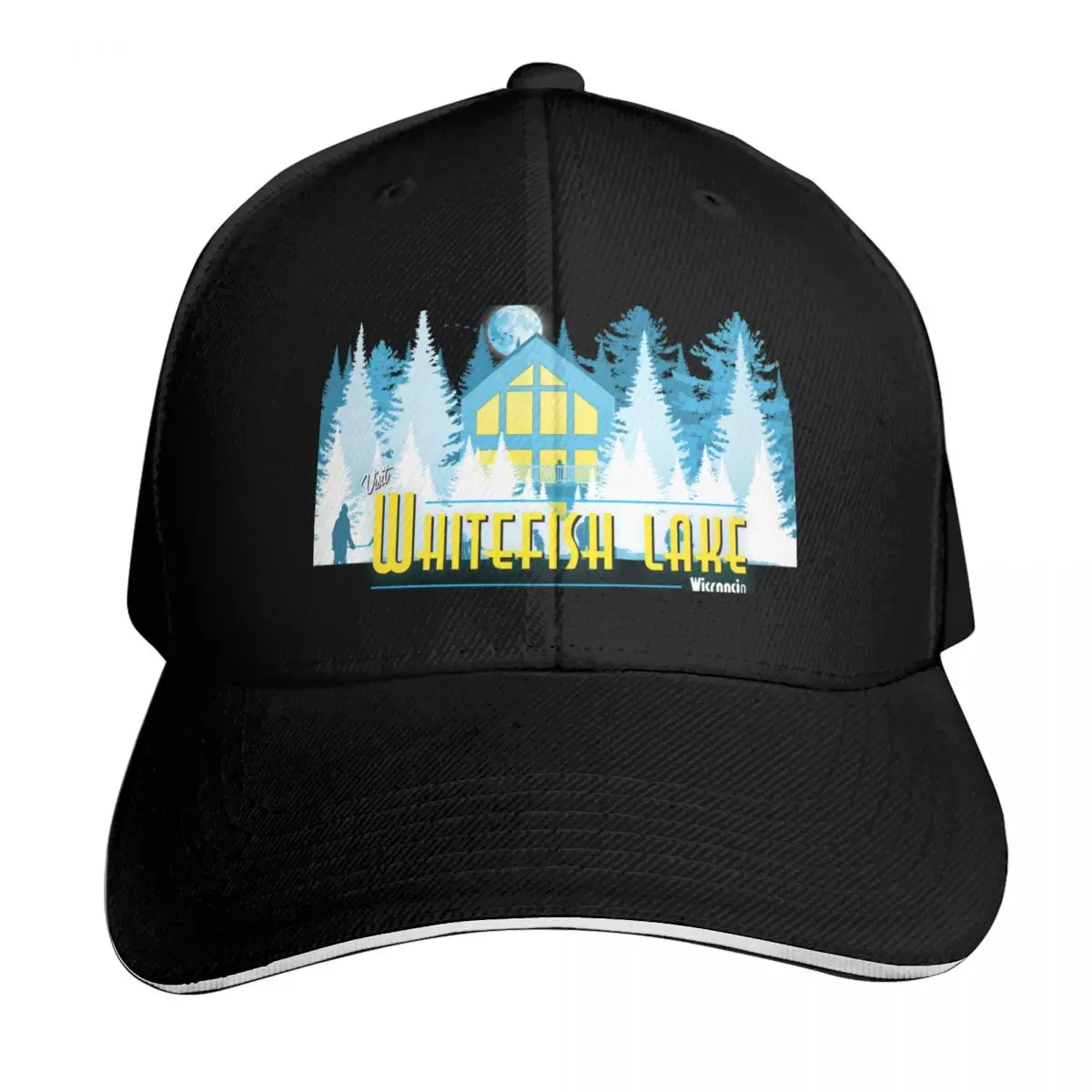 

Retro Whitefish Lake Winter Poster Baseball Cap Golf Kids Hat Bobble Hat birthday Men Caps Women's