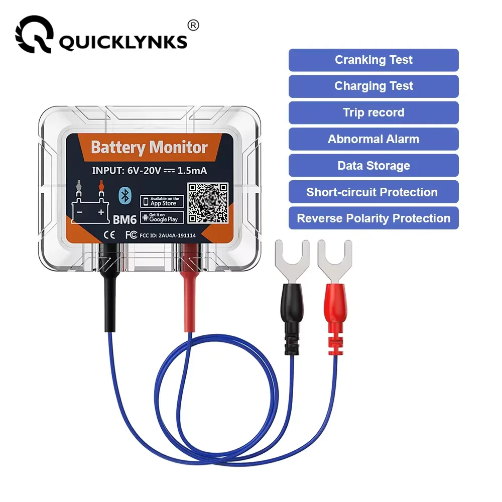 QUICKLYNKS BM6 12V Car Battery Mornitor Battery Load Test Voltage Test Cranking Test Charging Test Battery Health Analyzer Tool