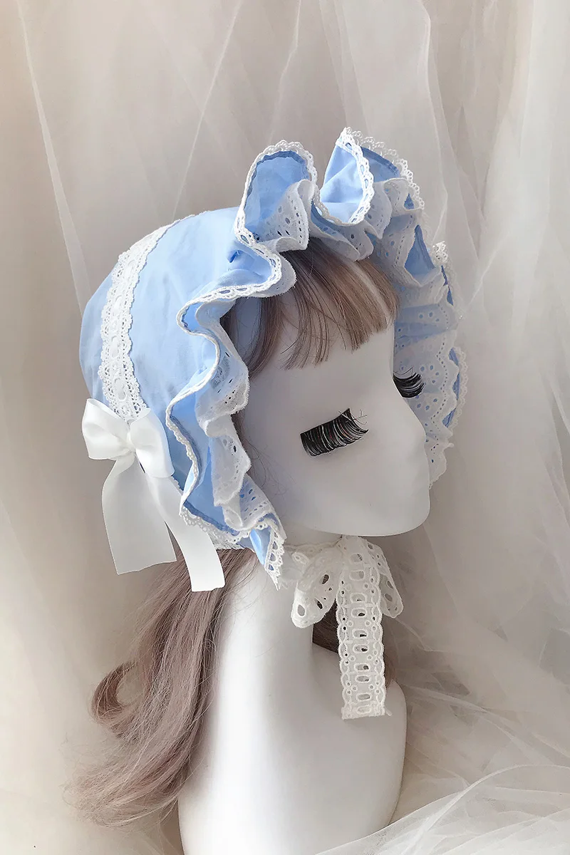 Lolita Lace Earlet Trim Women's Hat Maid Home Hat Photography Adult Sleep Hat Cotton Wood Ear Trim Large Brim Summer Cap