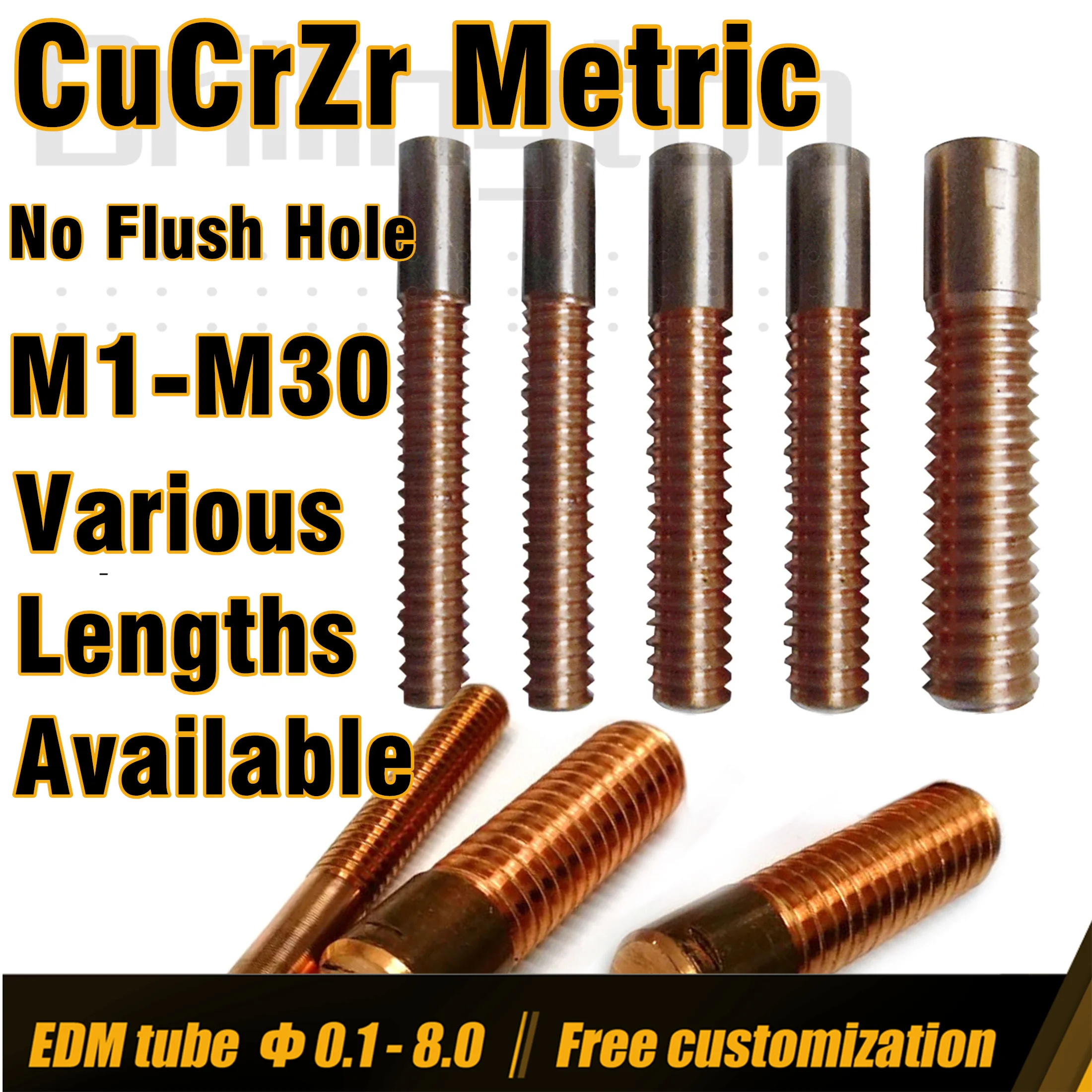 

CuCrZr Tapping Electrode, Metric Coarse Thread Tap M1-M30, Copper Alloy Threaded Rod for Tapping and EDM , No Flush Hole