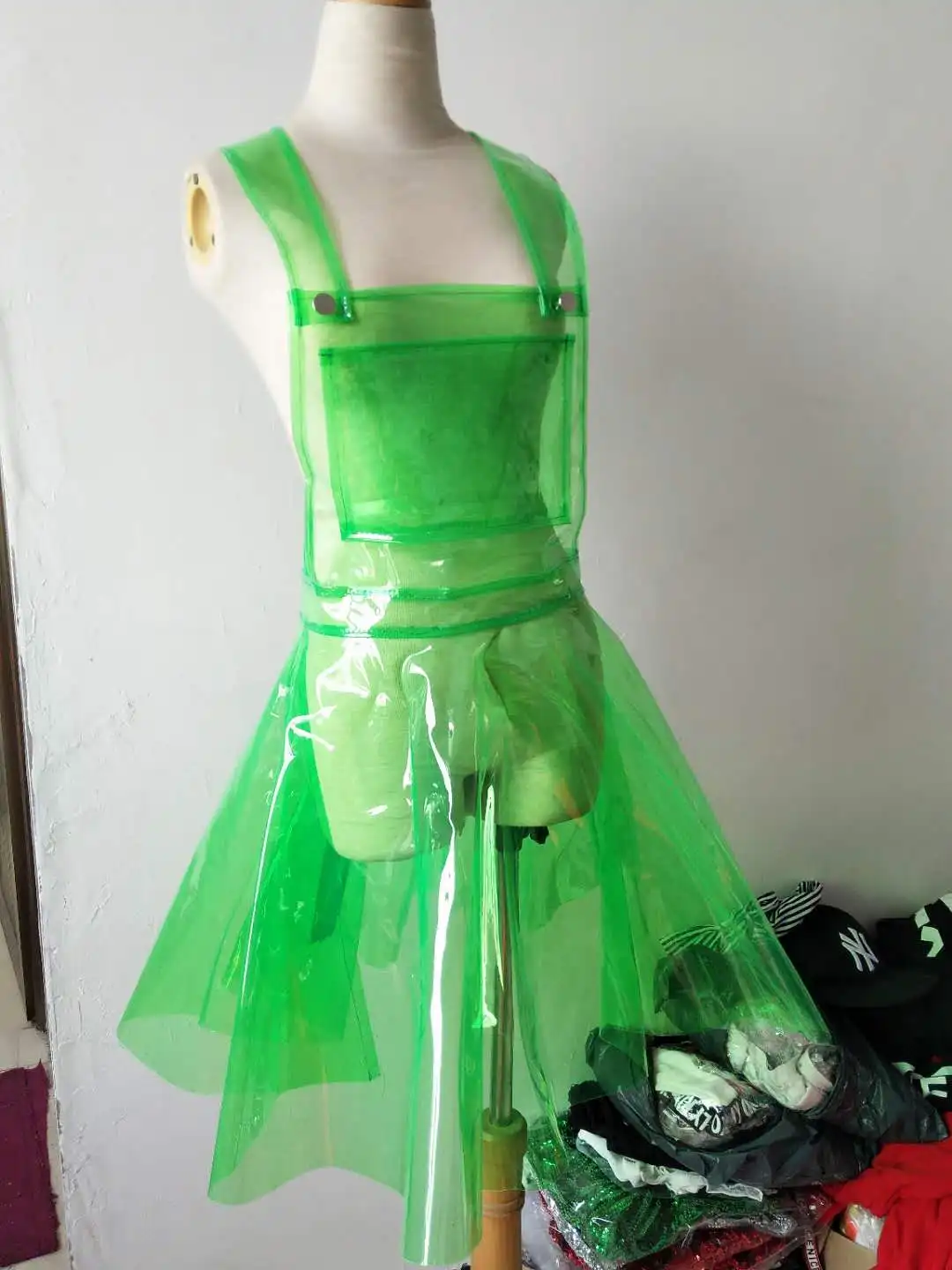 Vestido Female Singer Stage Costume Sexy PVC Holographic Dress Summer Clear Vinly Plastic Fluorescence Yellow Clothes 6 Colours