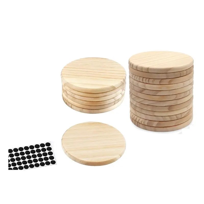 BHBL 20Pcs Unfinished Wood Coasters, 4 Inch Round Blank Wooden Coasters for Crafts with Non-Slip Silicon Dots