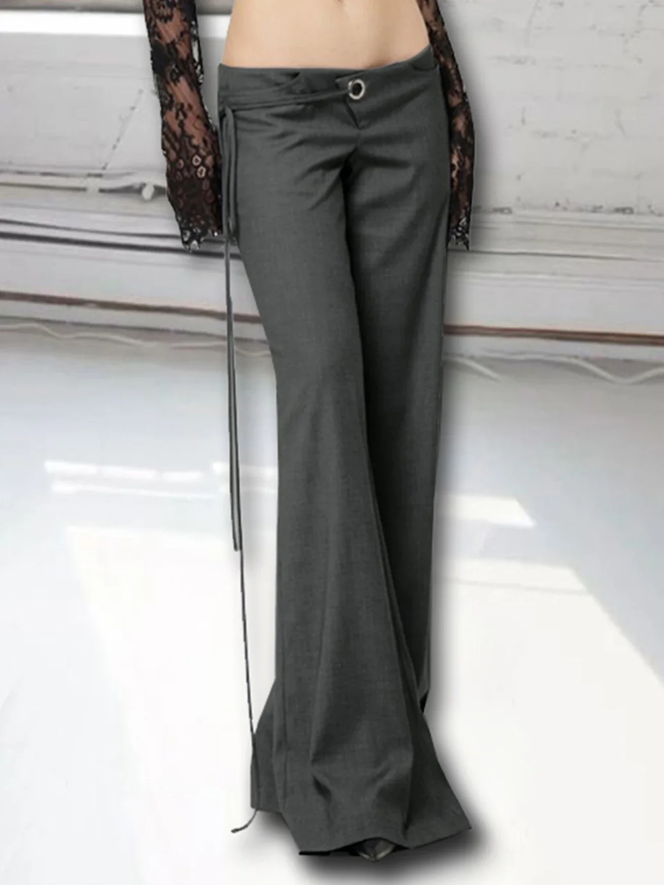 2025 Lace Up Loose England Style Trousers Fashion Low Waisted Solid Pants Vintage Aesthetic Leisure Bottoms for Women