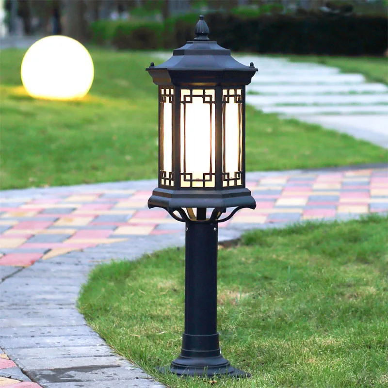 

New Chinese Style Lawn Lamps Aluminum Outdoor Waterproof Villa Yard Landscape Light Retro Garden E27 Street Lamp Lighting