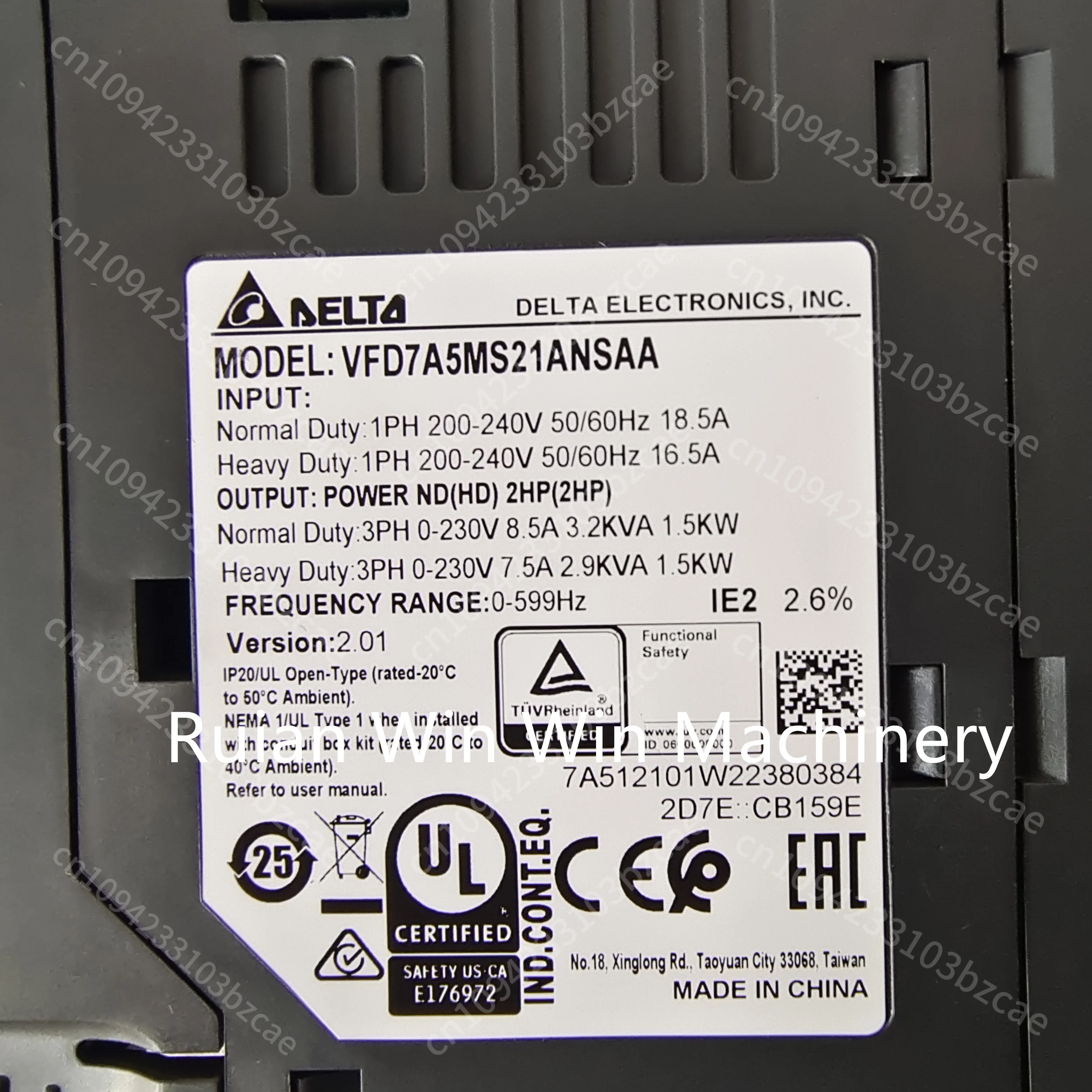 DELTA VFD7A5MS21ANSAA 1.5KW Single Phase Variable Frequency Inverter for Plastic Making Machine