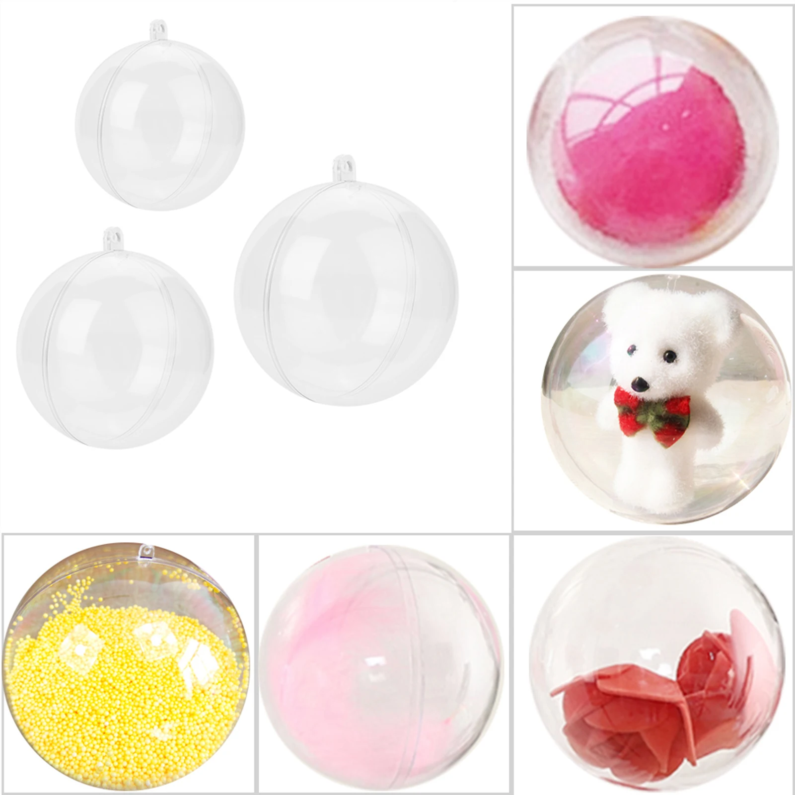 Ornamentos preenchíveis de plástico transparente, bola recarregável de natal transparente diy, bola de artesanato diy para véspera de natal, ano novo, casamento