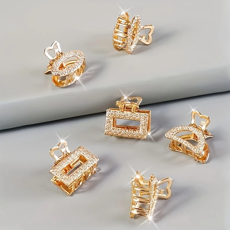 

6Pcs metal mini geometric shape decorative small hair claws, suitable for women's daily use