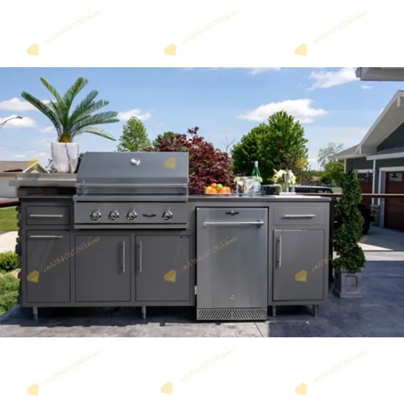 Outdoor Kitchen For Grill Pizza Oven Garden Furniture Set Black Stainless Steel Outdoor Bbq Corner Kitchen Cabinet W image 8