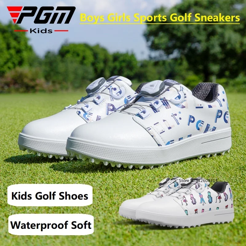 

PGM/Детские туфли для гольфа с принтом, шнурки с ручкой, противоскользящие кроссовки для девочек и мальчиков, водонепроницаемая спортивная обувь, детская легкая обувь